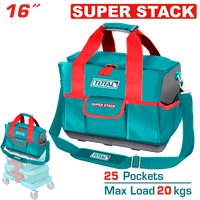 TOTAL 16" Heavy-Duty Tool Bag – 25 Pockets, 20kg Capacity & Stackable Design (THT16165)