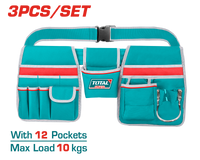 TOTAL Tool Bag Set with Adjustable Belt – 12 Pockets, Hammer Holder, 1680D Polyester (THT16P20325)