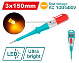 TOTAL Electric Voltage Tester Screwdriver 100–500V AC – Battery-Free LED Test Pencil 150mm (THT291518)