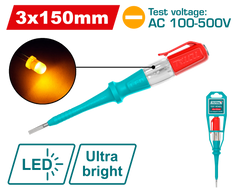 TOTAL Electric Voltage Tester Screwdriver 100–500V AC – Battery-Free LED Test Pencil 150mm (THT291518)