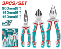 TOTAL 3 Pcs Pliers Set – Cr-V Steel – Two-Color Handle (THT2K0301)