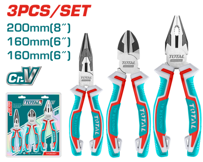TOTAL 3 Pcs Pliers Set – Cr-V Steel – Two-Color Handle (THT2K0301)
