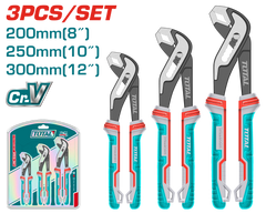 TOTAL 3 Pcs Pump Pliers Set – Cr-V, Black Finish with TPR Comfort Grip (THT2PK231)