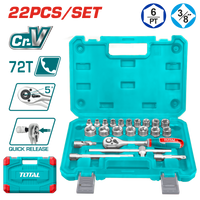 TOTAL 22 Pcs 3/8" Socket Set – Professional Ratchet & Accessories Kit (THT381221)