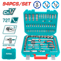 TOTAL 94 Pcs 1/4" & 1/2" Socket Set – Cr-V Steel, 72T Ratchets, Deep Sockets, Extensions & Full Accessory Kit (THT421942)