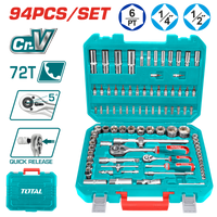 TOTAL 94 Pcs 1/4" & 1/2" Socket Set – Cr-V Steel, 72T Ratchets, Deep Sockets, Extensions & Full Accessory Kit (THT421942)