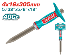 TOTAL Concrete Chisel 4mm × 16mm × 305mm – 40Cr Steel, Heat Treated, Powder Coated, Ergonomic Handle (THT4530416)