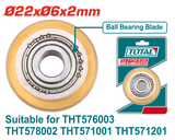 TOTAL Tile Cutter Blade Ø22xØ6x2mm – Tungsten Carbide with Ball Bearing (THT576003B)