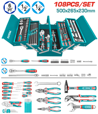 TOTAL 108-Piece Tool Chest Set – Sockets, Wrenches, Screwdrivers, Pliers & More (THTCS121081)