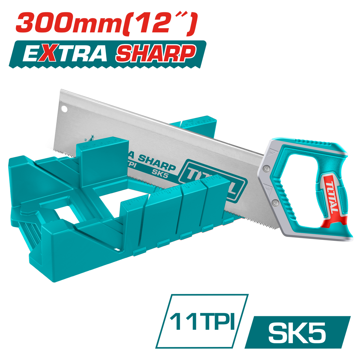 TOTAL Mitre Box and Back Saw Set 300mm | 12" – SK5 Steel with Soft Grip (THTK591282)