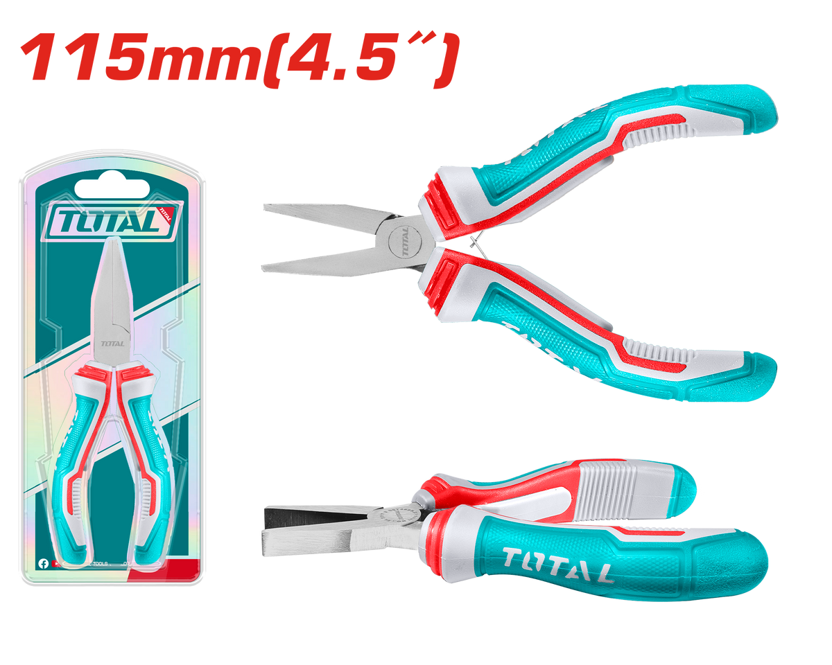 TOTAL Mini Flat Nose Pliers 115mm | 4.5" – Polished with Anti-Rust Coating (THTMN856)