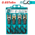 TOTAL 4pcs Ratchet Straps Set – 0.65T Load Capacity, 6m Length, S-Hook, Heavy Duty Tie-Down Straps (THTRS065606)