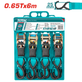 TOTAL 4pcs Ratchet Straps Set – 0.65T Load Capacity, 6m Length, S-Hook, Heavy Duty Tie-Down Straps (THTRS065606)