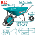 TOTAL Heavy Duty Wheelbarrow 140kg – Solid Wheel Garden & Construction Cart (THTWB4010D)