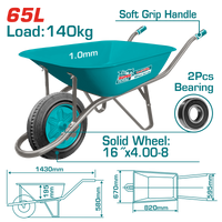 TOTAL Heavy Duty Wheelbarrow 140kg – Solid Wheel Garden & Construction Cart (THTWB4010D)