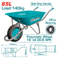 TOTAL Heavy Duty Wheelbarrow 140kg – Pneumatic Wheel Construction Cart (THTWB4010P)
