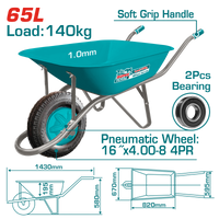 TOTAL Heavy Duty Wheelbarrow 140kg – Pneumatic Wheel Construction Cart (THTWB4010P)
