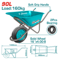 TOTAL Heavy Duty Wheelbarrow 160kg – Solid Wheel Construction Cart (THTWB418GD)