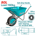 TOTAL Heavy Duty Wheelbarrow 160kg – Pneumatic Wheel Construction Cart (THTWB418GP)