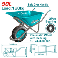TOTAL Heavy Duty Wheelbarrow 160kg – Pneumatic Wheel Construction Cart (THTWB418GP)