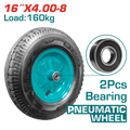 TOTAL 16" Pneumatic Wheel with Bearing – Heavy Duty Wheelbarrow Replacement Wheel (THTWEL410P)