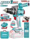 TOTAL Brushless Cordless Impact Drill 20V – 166Nm with 2×5.0Ah Batteries (TIDLI201668)