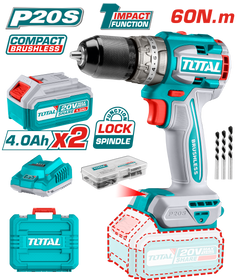 TOTAL 20V Cordless Brushless Impact Drill - 60Nm, 2-Speed