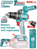 TOTAL Brushless Cordless Impact Drill 20V – 96Nm – Metal Chuck – Battery & Charger Sold Separately (TIDLI209685)