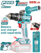TOTAL Brushless Cordless Impact Drill 20V – 96Nm – Metal Chuck – Battery & Charger Sold Separately (TIDLI209685)