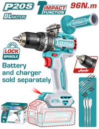 TOTAL Brushless Cordless Impact Drill 20V – 96Nm – Metal Chuck – Battery & Charger Sold Separately (TIDLI209685)