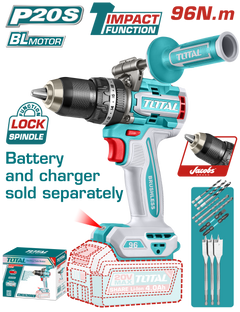 TOTAL Brushless Cordless Impact Drill 20V – 96Nm – Metal Chuck – Battery & Charger Sold Separately (TIDLI209685)