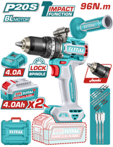 TOTAL Brushless Cordless Impact Drill 20V – 96Nm with 2×4.0Ah Batteries (TIDLI209686)
