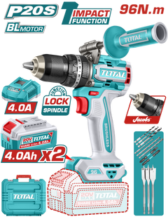 TOTAL Brushless Cordless Impact Drill 20V – 96Nm with 2×4.0Ah Batteries (TIDLI209686)