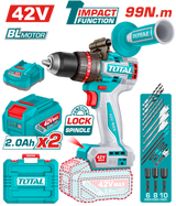TOTAL 42V Brushless Cordless Impact Drill – 99Nm Torque, 2-Speed Gear (TIDLI429982)