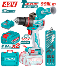 TOTAL 42V Brushless Cordless Impact Drill – 99Nm Torque, 2-Speed Gear (TIDLI429982)