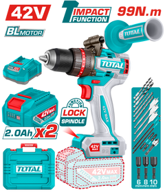 TOTAL 42V Brushless Cordless Impact Drill – 99Nm Torque, 2-Speed Gear (TIDLI429982)