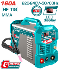 TOTAL Inverter TIG/MMA Welding Machine – 160A, Pulse & Spot Functions, LCD Display (TIG16058)