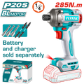 TOTAL Brushless Cordless Impact Driver 20V – 285Nm Hex Impact Driver - Without Battery & Charger (TIRLI20281)