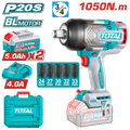 TOTAL 20V Cordless Impact Wrench 3/4" Brushless – 1050Nm with 2×5.0Ah Batteries & Deep Sockets Set (TIWLI20105)