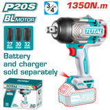 TOTAL Cordless Impact Wrench Brushless 3/4" | 1350N.m - Battery & Charger Sold Separately (TIWLI201351)