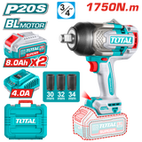 TOTAL Cordless Impact Wrench 20V Brushless – 3/4” | 1750Nm  (TIWLI20175)