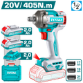 TOTAL 20V Brushless Cordless Impact Wrench 1/2" – 405Nm Fastening & 555Nm Breakaway Torque with 2 Batteries (TIWLI2045)