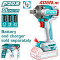 TOTAL Cordless Impact Wrench – Brushless, 1/2" Drive, 405Nm - Battery & Charger Sold Separately (TIWLI20451)