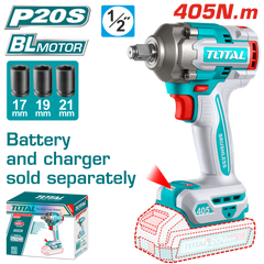 TOTAL Cordless Impact Wrench – Brushless, 1/2" Drive, 405Nm - Battery & Charger Sold Separately (TIWLI20451)