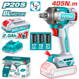 TOTAL Cordless Impact Wrench 20V – 405Nm – Brushless – 1/2" Square Drive (TIWLI20455)