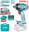TOTAL 20V Cordless Impact Wrench 1/2" Brushless – 550Nm with 2×4.0Ah Batteries & Sockets (TIWLI2055)