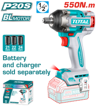 TOTAL 20V Cordless Impact Wrench 1/2" Brushless – 550Nm with Sockets (TIWLI20551)