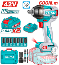 TOTAL 42V Cordless Impact Wrench – Brushless Motor, 1/2" Drive, 600Nm Torque, 3-Speed (TIWLI42602)