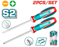 TOTAL 2 Pcs Screwdriver Set – S2 Steel – Magnetic Tips (TKSDS0226)