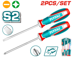 TOTAL 2 Pcs Screwdriver Set – S2 Steel – Magnetic Tips (TKSDS0226)